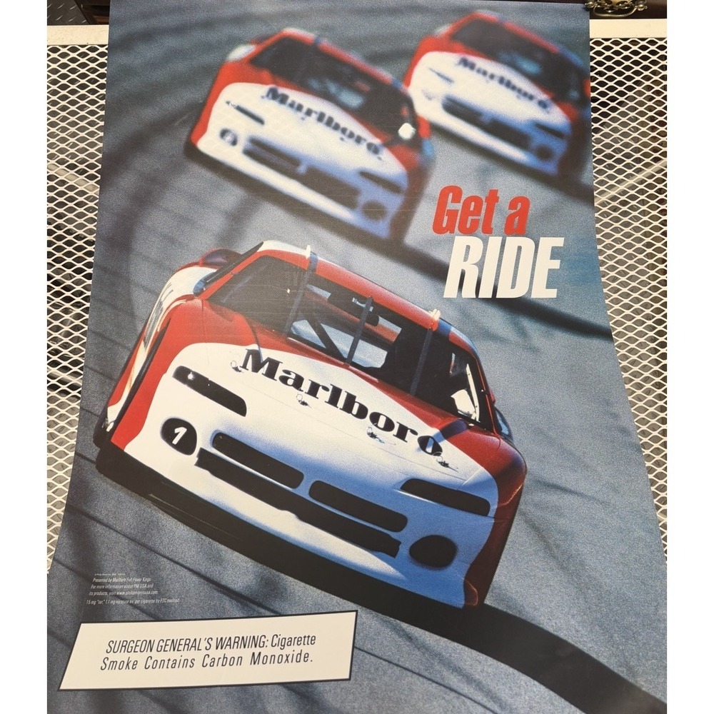 Vintage Marlboro Racing Get a Ride Advertising Light Box Plastic Panel 24x33